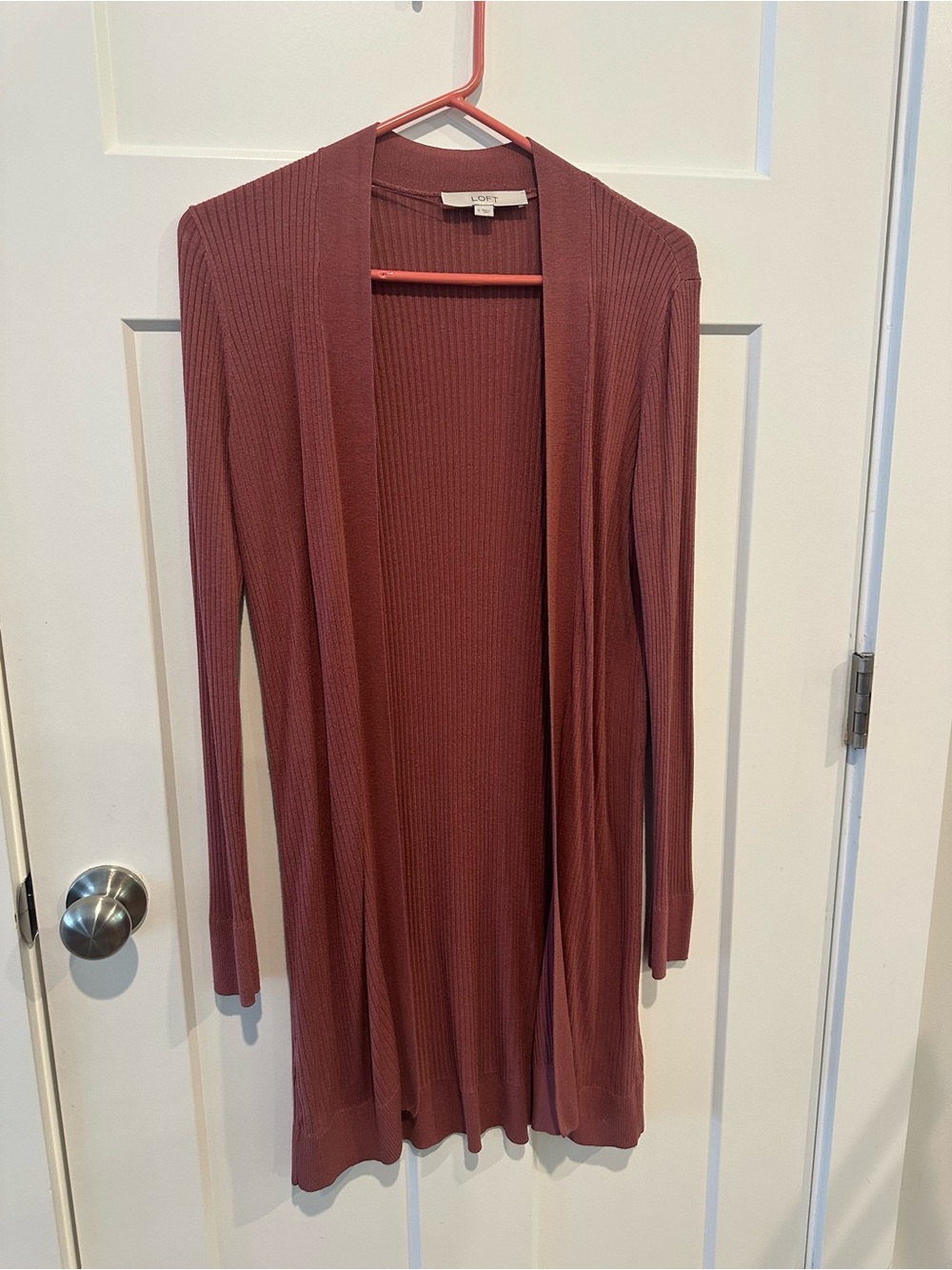 LOFT Long Open Ribbed Cardigan - Mauve